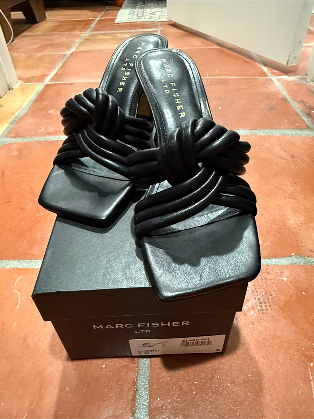 Marc Fisher Black Knotted Leather Slide Mules